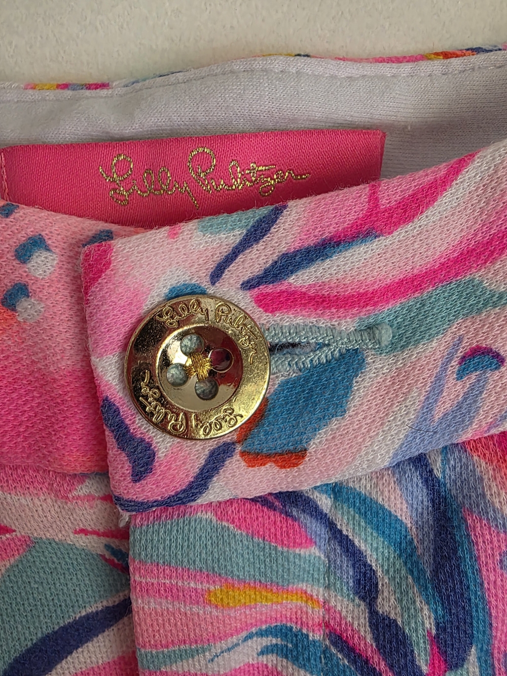 Lilly Pulitzer Pink & Aqua Floral Scallop-Hem Shorts 14 - Picture 4 of 6